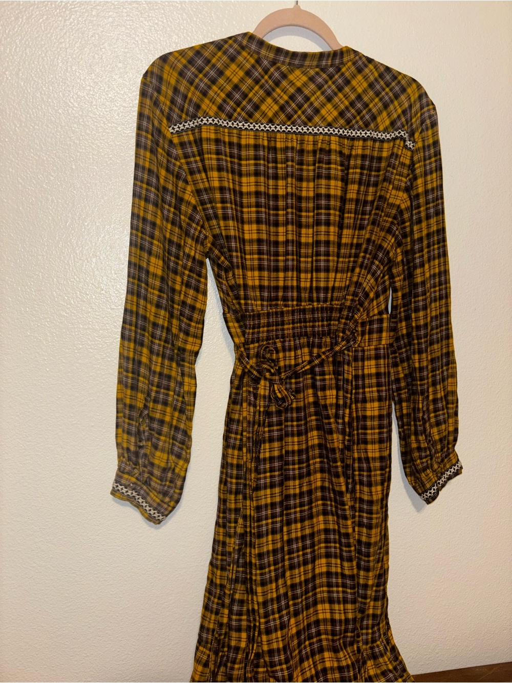 Anthropologie Dalton Wrap Dress Mustard Yellow Plaid Long Sleeve LP - Picture 5 of 9